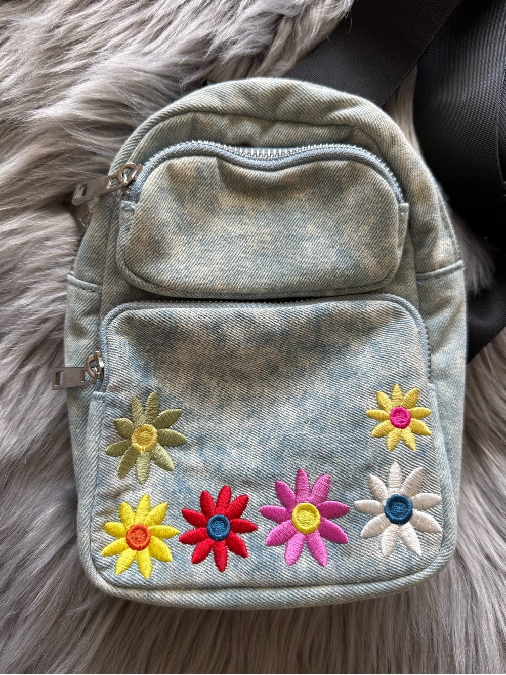 No Boundaries sling Denim Floral Mini bag - Light Blue